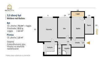 REZERVOVANÉ | 3,5 izbový byt 78 m² + loggia 3,4 m² v Moldave - 19