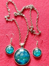 Kašmírový šál olejomaľba Claude Monet - Lekná+set šperkov - 19