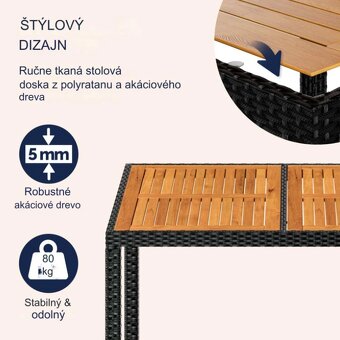 Záhradný ratanový stôl čierna 150 a 190 x 90 a 6 stoličiek - 19