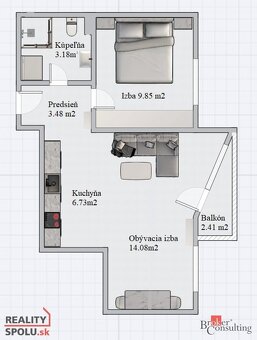 Moderný 2 izbový byt s klímou a balkónom v tichom a pokojnom - 19