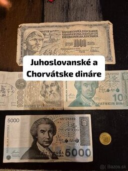 Juhoslovanské a chorvátske bankovky - dinare, talianske líry
