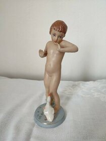 Royal dux porcelánová soška dieťa s kačkou - 1