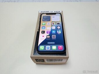 APPLE IPHONE 12 64GB BLACK,ZDRAVIE BATERKY 100%