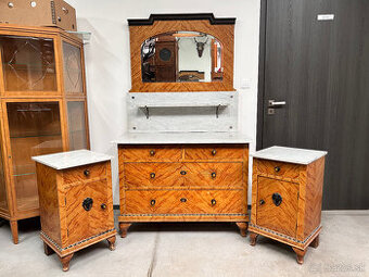 Secesná komoda s mramorom + stolíky