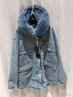 Džínsová bunda S’WEST s modrou kožušinou – NOVÁ, veľ. L