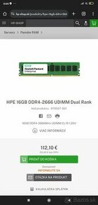 Predám HPE 879507-B21, DDR4 SDRAM pre server, UDIMM, 16GB