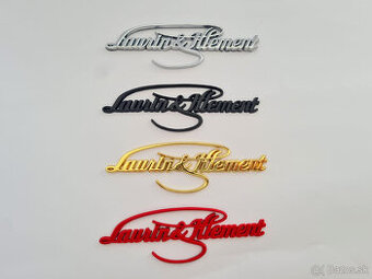 Nápis Laurin Klement , chrom, zlatý, červený, čierny