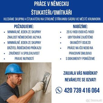 Štukatéři - Německo | od 20€/hod | ubytování zajištěno