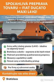 🚚 Spoľahlivá preprava tovaru – Fiat Ducato Maxi L4H2