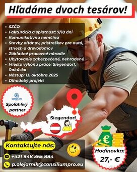 Hľadáme dvoch tesárov na dlhodobý projekt, Rakúsko.