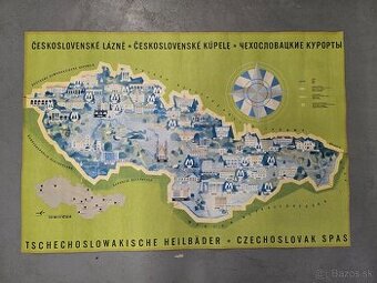 Československé kúpele ilustrovaná mapa 96 X 64 cm