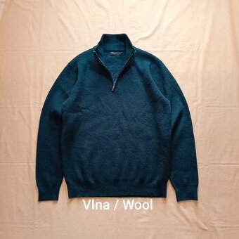 Moncrief London tmavozelený sveter so zipsom s prímesou vlny