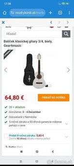 Gitara klasická 3/4 s taškou