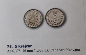 5 krejcar 1860 V - velmi vzácný.