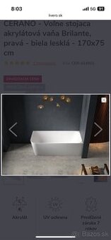 Voľne stojaca rohová vaňa 170x75