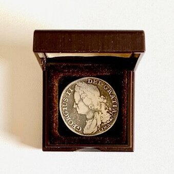 Strieborný 1 šiling 1745 LIMA – kráľ Juraj II. (George II)