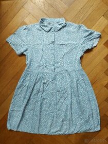 Košeľové jemné letné modré kvetinkové kvietkované šaty