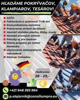HĽADÁME POKRÝVAČOV, KLAMPIAROV, TESÁROV.