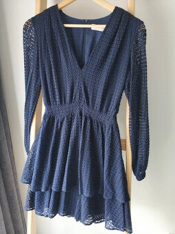 Sugarfree tmavomodré šaty XS - S, čipkované, s opaskom