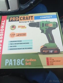 Aku vŕtačka PRO-CRAFT 18V, 2 batérie,nabíjačka nová