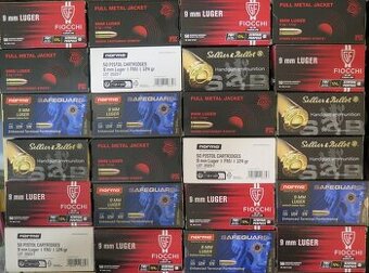 Predám náboje 9 mm Luger NORMA,Sellier&Bellot, Fiocchi, GECO