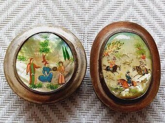 2ks starožitne Perzske škatulky ručna malba na perleti