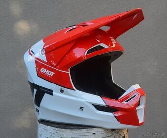 prilba helma mx červená biela shot M