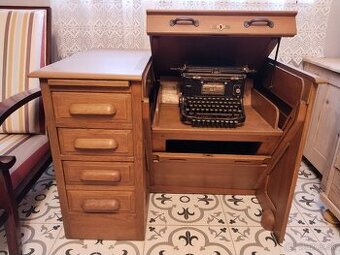 Starožitný, americký, psací stůl s roletou