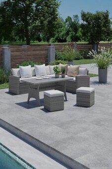 NOVÝ RATANOVÝ ROHOVÝ SET DO ZÁHRADY KOMPLET STOL + TABURETY