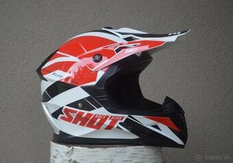 SHOT helma prilba okuliare červeno biele enduro