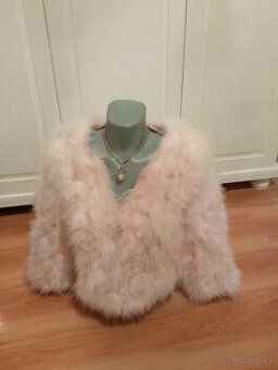 Ružový kožuch z pravej pštrosej kožušiny S