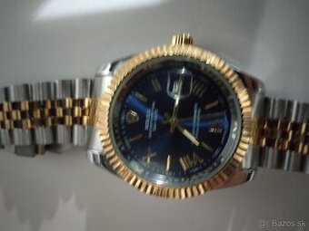 Elegantné pánske hodinky – modrý ciferník, dvojfarebný kovov