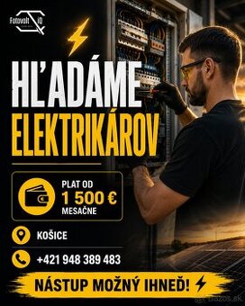 Elektrikár / Pomocný elektrikár – plat od 1 500 € – Košice
