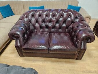 CHESTERFIELD ŠTÝL,KOŽENÁ 3+2+1.NEROZŤAHOVACIA