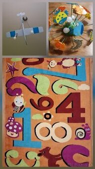 Lampa lietadlo alebo rybičky a detský koberec s číslami