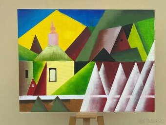 Vlkolínec olej na plátne v živých farbách