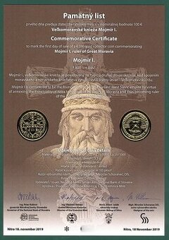 Kúpim pamätný list k 100€ Mojmír I.