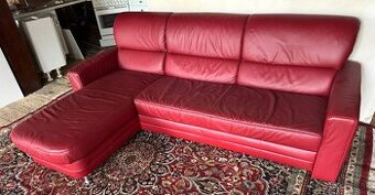 Rohová rozkládací kožená sedačka, 5276