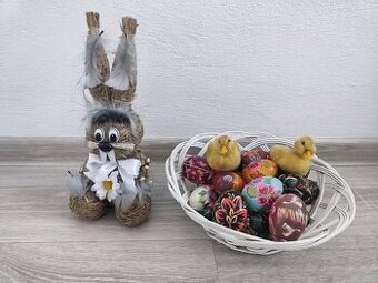 veľkonočný zajac, vajíčka, košík, kačičky