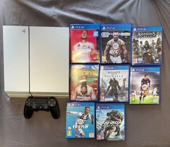 PlayStation 4 biela + 8 hier + ovládač