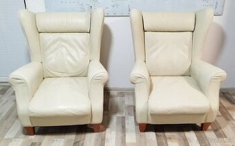2 kozene kremove kresla, usiaky, siroke 90 cm