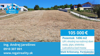Lukratívny POZEMOK č. 2 na RD, 1496 m2, Partizánske