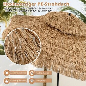 Havajský slnečník s dvojitou strieškou Sklopný slamený slneč