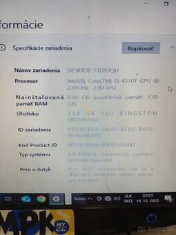 Predám kompletný PC set – i5, SSD, monitor