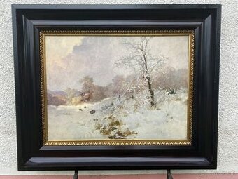 Obraz,olejomalba s polovníckou tematikou.