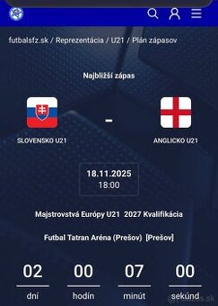 Futbal SLOVENSKO U21 - ANGLICKO U21