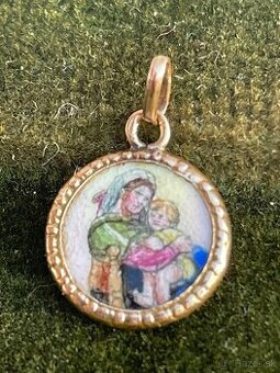 starožitny porcelanovy medailon -madonka s dieťaťom