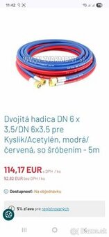 Dvojitá hadica pre Kyslík/Acetilén +3ks zváračské rukavice