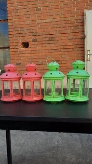 🕯️ Farebné kovové lampáše – 4 ks – ružové a zelené
