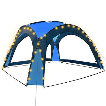 Párty stan s LED a 4 bočnými stenami 3,6x3,6x2,3 m, modrý